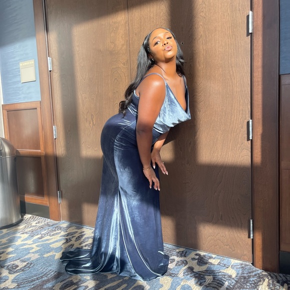 Crush Velvet Blue Gown - Picture 3 of 4